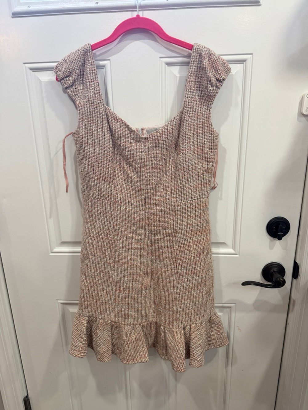 Anatomie Pink and Cream Tweed Ruffle-Hem Dress